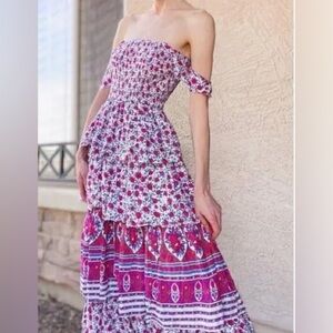 Anthropologie Abel The Label Floral Ruched Tiered Maxi Dress Size XS